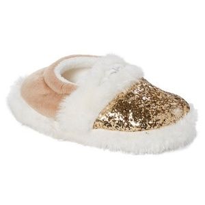 Bebe Gold Embroidered Glitter Chunky Slippers